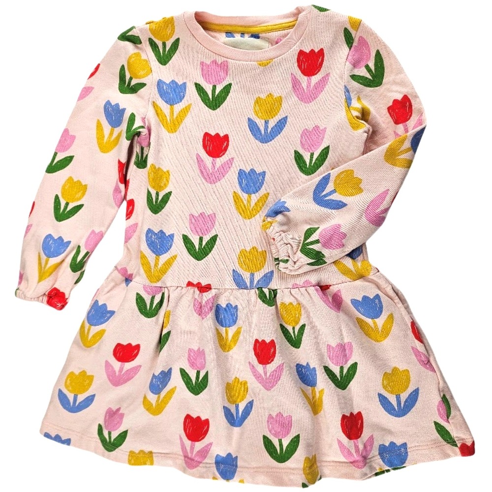 Mini Boden Girls Sz 6 7 Flower Sweatshirt Dress Tulip Pockets Long Sleeve LN